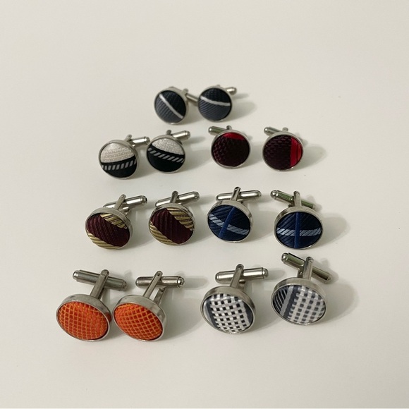 Vintage Lot of 7 Cufflinks Fabric Assorted Colours - Picture 16 of 16